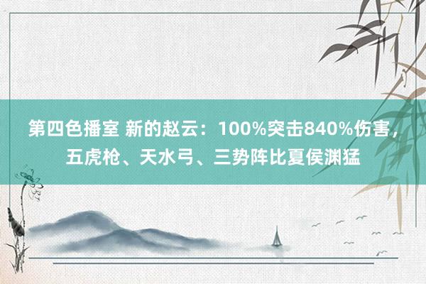 第四色播室 新的赵云：100%突击840%伤害，五虎枪、天水弓、三势阵比夏侯渊猛