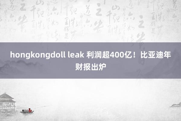 hongkongdoll leak 利润超400亿！比亚迪年财报出炉